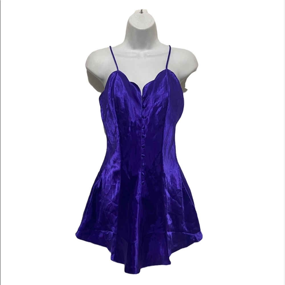 Vintage Golden Label Victoria Secret PurpleSatin Button Down Nightgown sizesmall